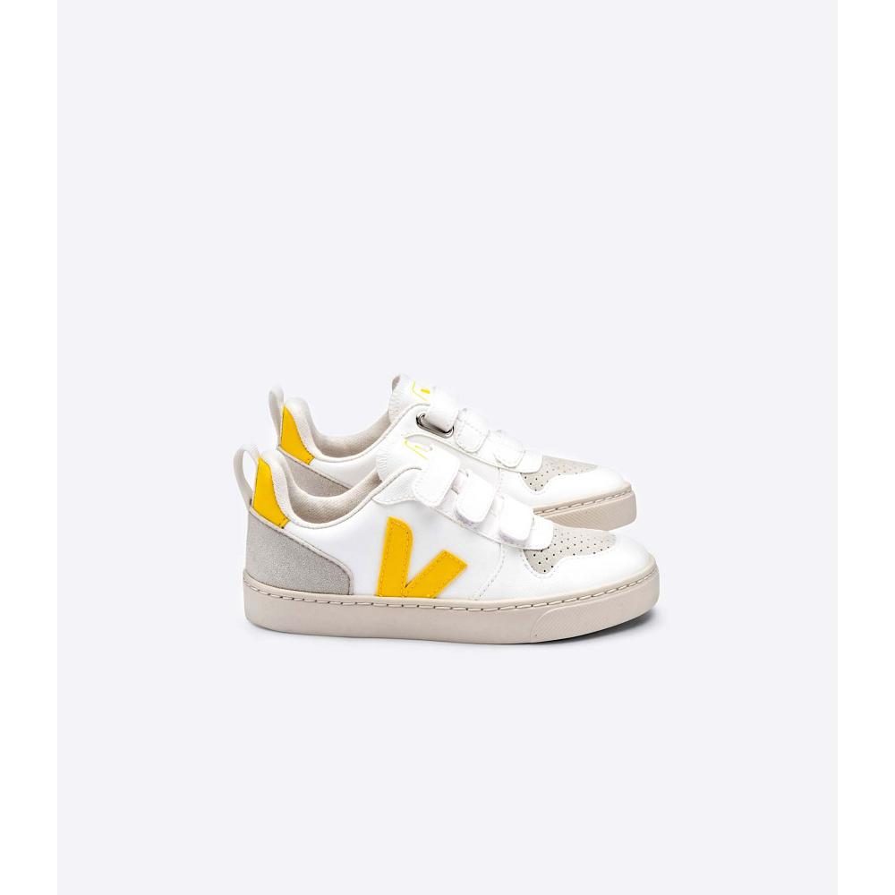 Veja V-10 STRAPS CWL Kids\' Shoes White/Orange | NZ 802JPQ